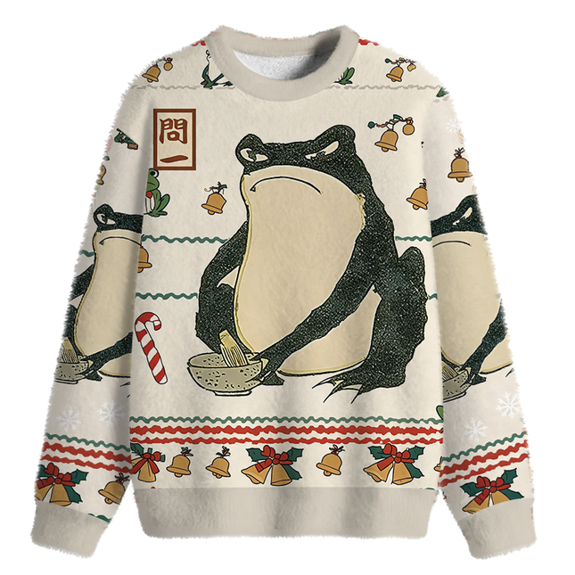 Uglysweatershops Japanese Frog Fuzzy Christmas Ugly Sweatshirt