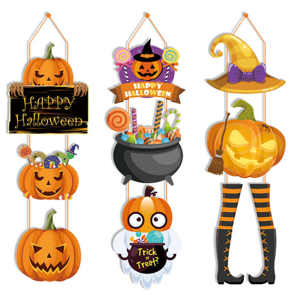 Uglysweatershops Halloween 3-Pack Pumpkin Magic Hat Door Hanging Decoration