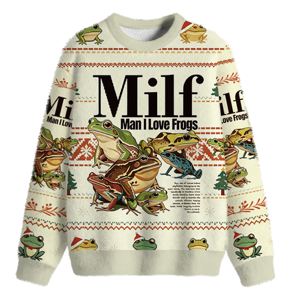 Uglysweatershops Man I Love Frogs Meme Fuzzy Christmas Ugly Sweatshirt