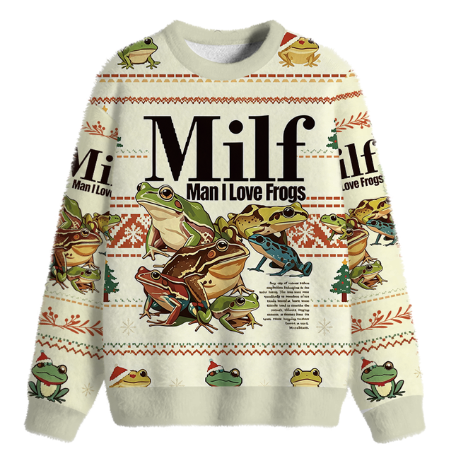 Uglysweatershops Man I Love Frogs Meme Fuzzy Christmas Ugly Sweatshirt