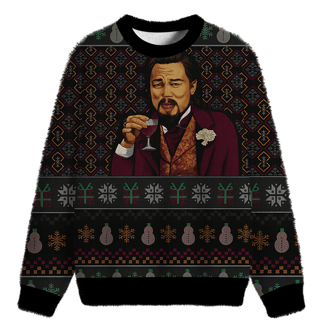 Uglysweatershops Laughing Man Fuzzy Christmas Ugly Sweatshirt