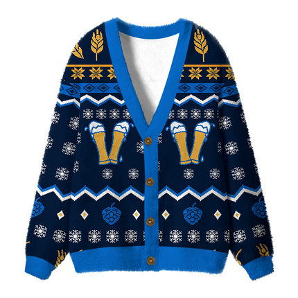 Uglysweatershops It's the Most Wonderful Time Fuzzy Ugly Cardigan Sweatshirt