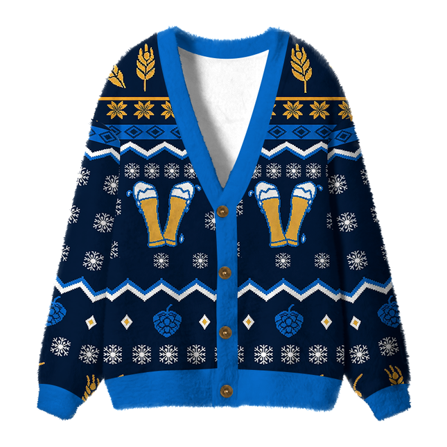Uglysweatershops It's the Most Wonderful Time Fuzzy Ugly Cardigan Sweatshirt