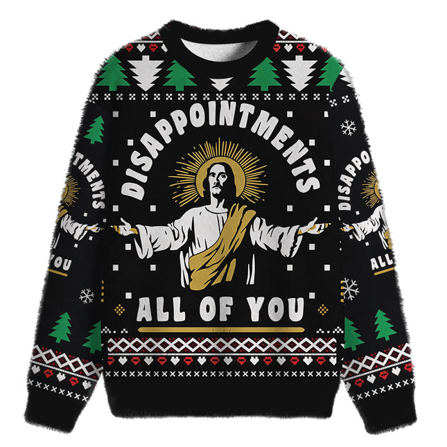 Uglysweatershops Funny Jesus Fuzzy Christmas Ugly Sweatshirt