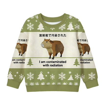 Uglysweatershops Green Capybara Contaminated By Radiation Kids Ugly Sweater