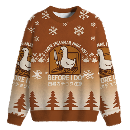 Uglysweatershops Goose With A Knife Fuzzy Christmas Ugly Sweatshirt