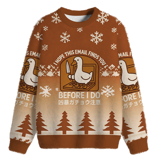 Uglysweatershops Goose With A Knife Fuzzy Christmas Ugly Sweatshirt