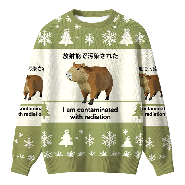 Uglysweatershops Green Capybara Contaminated By Radiation Christmas Ugly Sweater