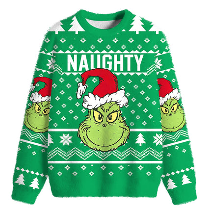 Uglysweatershops Naughty Holiday Fuzzy Christmas Ugly Sweatshirt