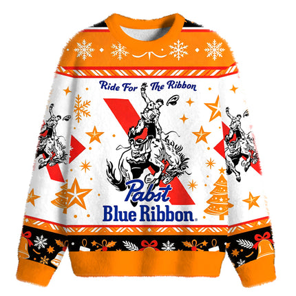Uglysweatershops Vintage Rodeo Cowboy Ride Fuzzy Christmas Ugly Sweatshirt