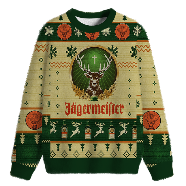 Uglysweatershops Yellow Beer Fuzzy Christmas Ugly Sweatshirt