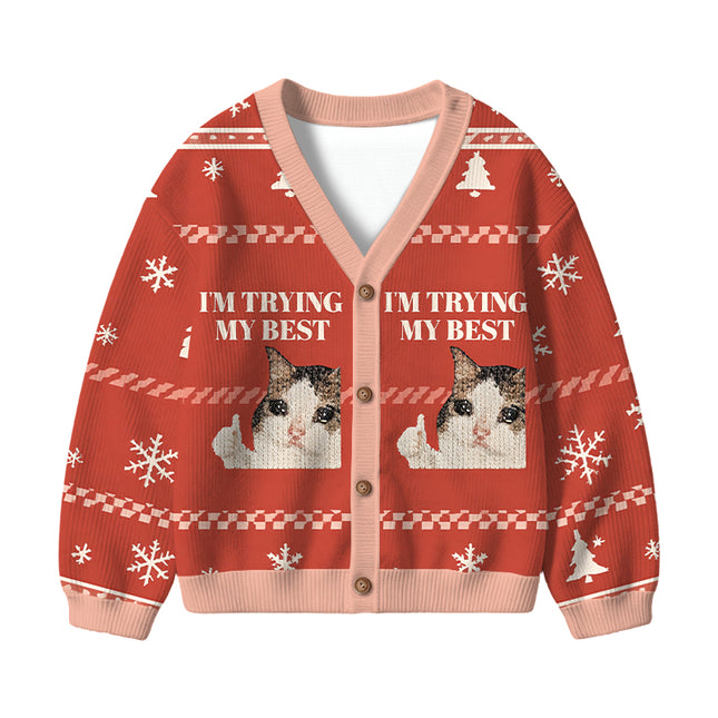 Uglysweatershops I'm Trying My Best Kids Ugly Cardigan Sweater
