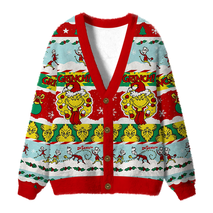 Uglysweatershops Dacing Funny Fuzzy Ugly Cardigan Sweatshirt