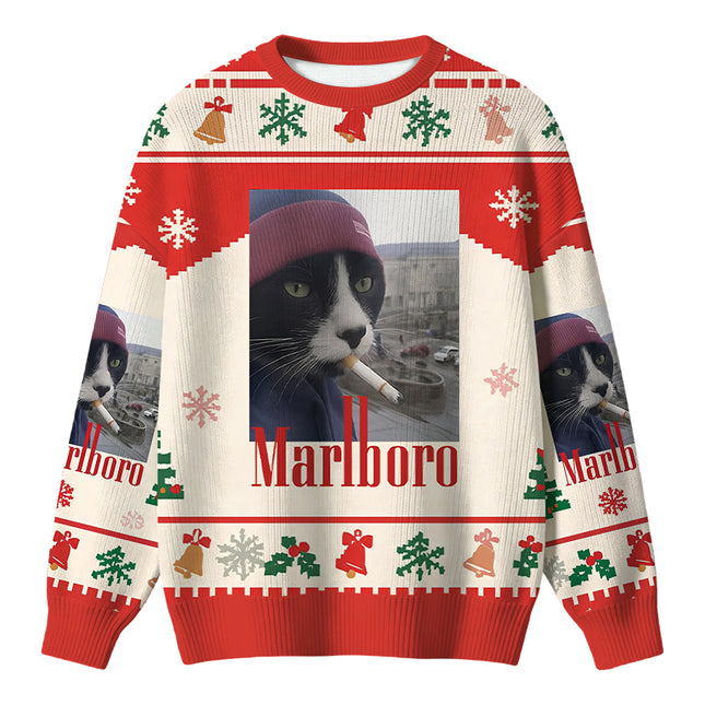 Uglysweatershops Red Smoking Cat Meme Christmas Ugly Sweater