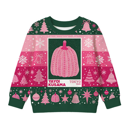 Uglysweatershops Art Pink Pumpkin Kids Ugly Sweater