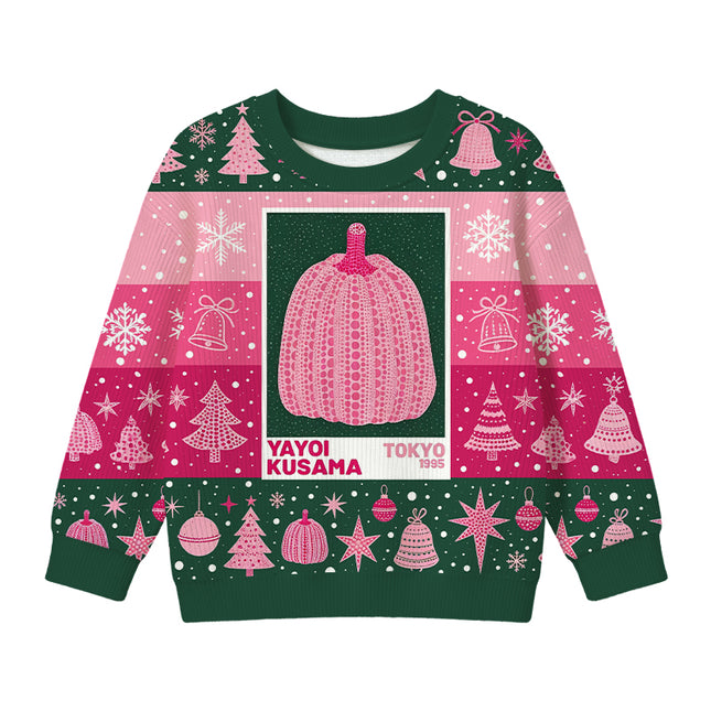 Uglysweatershops Art Pink Pumpkin Kids Ugly Sweater