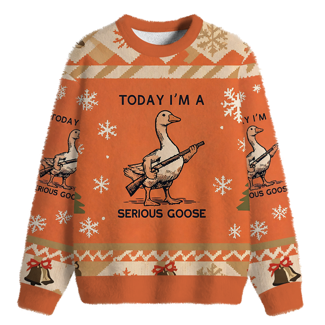 Uglysweatershops Serious Stupid Goose Fuzzy Christmas Ugly Sweatshirt