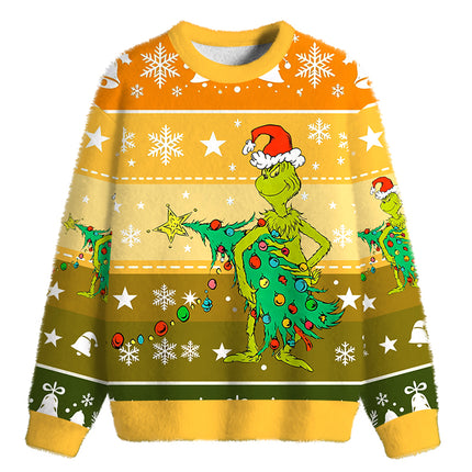 Uglysweatershops Christmas Tree Sneaky Thief Fuzzy Christmas Ugly Sweatshirt