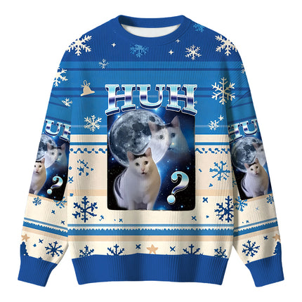 Uglysweatershops Huh Cat Funny Dank Meme Moon Christmas Ugly Sweater