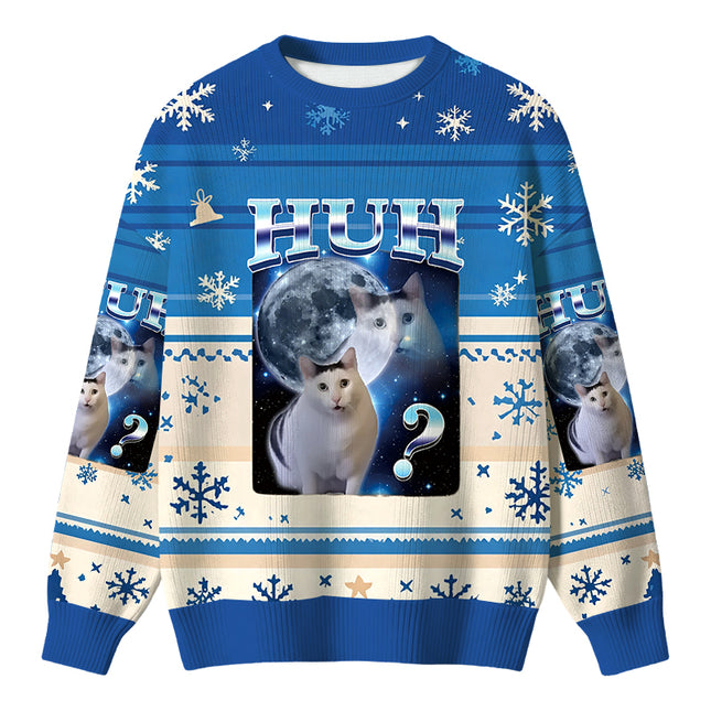 Uglysweatershops Huh Cat Funny Dank Meme Moon Christmas Ugly Sweater