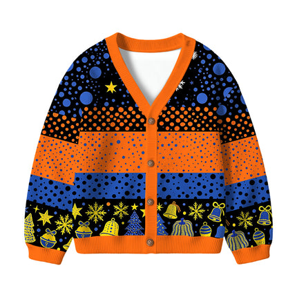 Uglysweatershops Art Navy Yellow Pumpkin Kids Ugly Cardigan Sweater