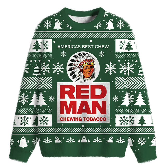 Uglysweatershops Tobacco Vintage Fuzzy Christmas Ugly Sweatshirt