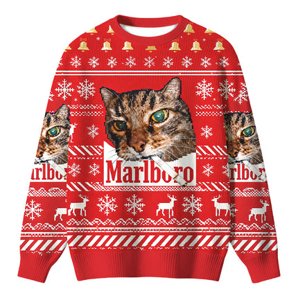 Uglysweatershops Red Funny Smoking Cat Meme Christmas Ugly Sweater