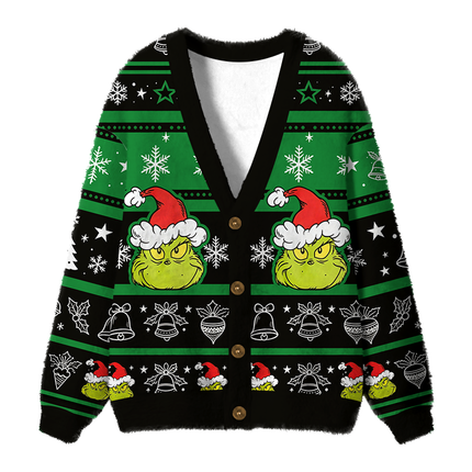 Uglysweatershops Up To Snow Good Fuzzy Ugly Cardigan Sweatshirt
