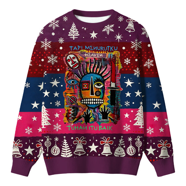 Uglysweatershops Primitive Chaos Abstract Face Christmas Ugly Sweater