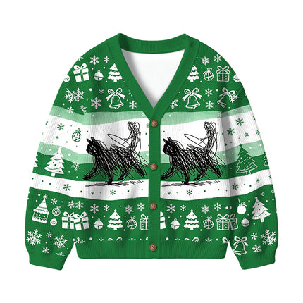 Uglysweatershops Minimalist Cat Art Kids Ugly Cardigan Sweater