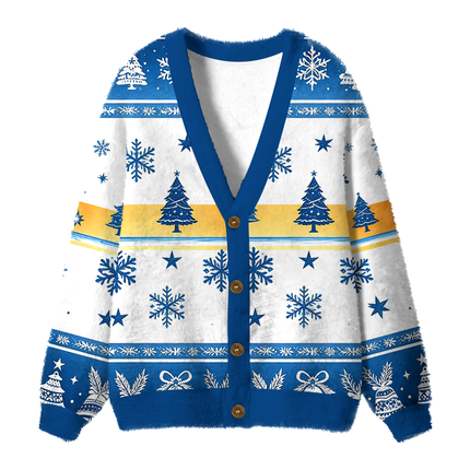 Uglysweatershops Beach Surf Fuzzy Ugly Cardigan Sweatshirt