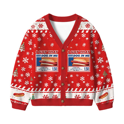 Uglysweatershops I Got That Dog In Me Red Kids Ugly Cardigan Sweater