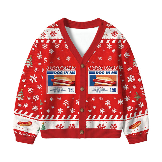 Uglysweatershops I Got That Dog In Me Red Kids Ugly Cardigan Sweater