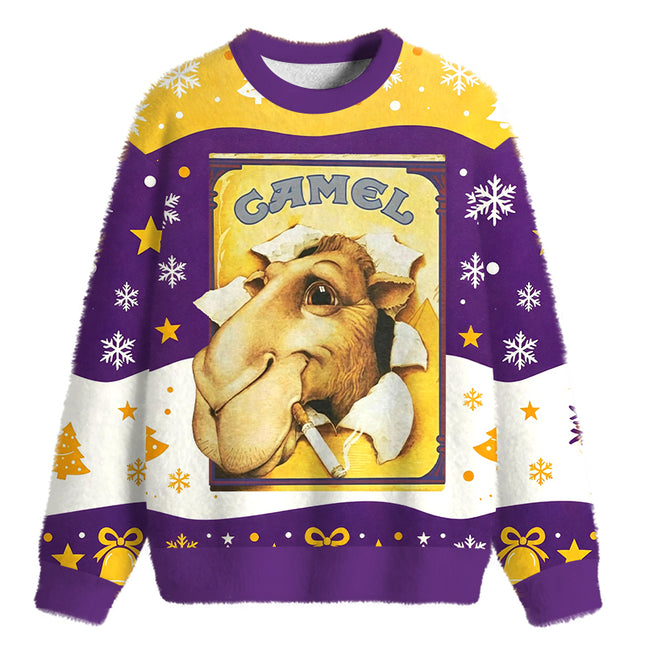 Uglysweatershops Heather Gray Joe Fuzzy Christmas Ugly Sweatshirt