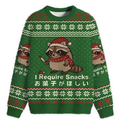 Uglysweatershops Raccoons Need Snacks Funny Fuzzy Christmas Ugly Sweatshirt
