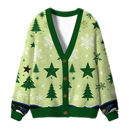 Uglysweatershops Vintage Golf Bear Brew Fuzzy Ugly Cardigan Sweatshirt