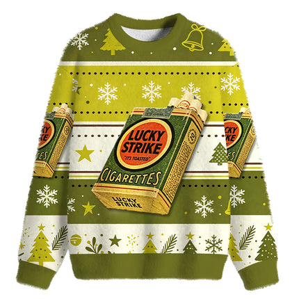 Uglysweatershops Vintage Green Cigarettes Fuzzy Christmas Ugly Sweatshirt