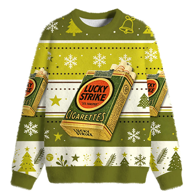Uglysweatershops Vintage Green Cigarettes Fuzzy Christmas Ugly Sweatshirt