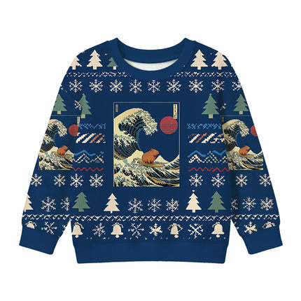 Uglysweatershops Capybara Surfing Kids Ugly Sweater