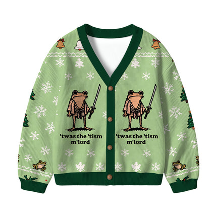 Uglysweatershops Focused Samurai Frog Kids Ugly Cardigan Sweater