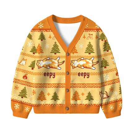 Uglysweatershops Silly Sleepy Cat Meme Kids Ugly Cardigan Sweater
