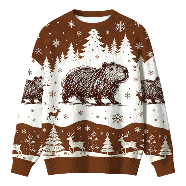 Uglysweatershops Minimalist Capybara Christmas Ugly Sweater