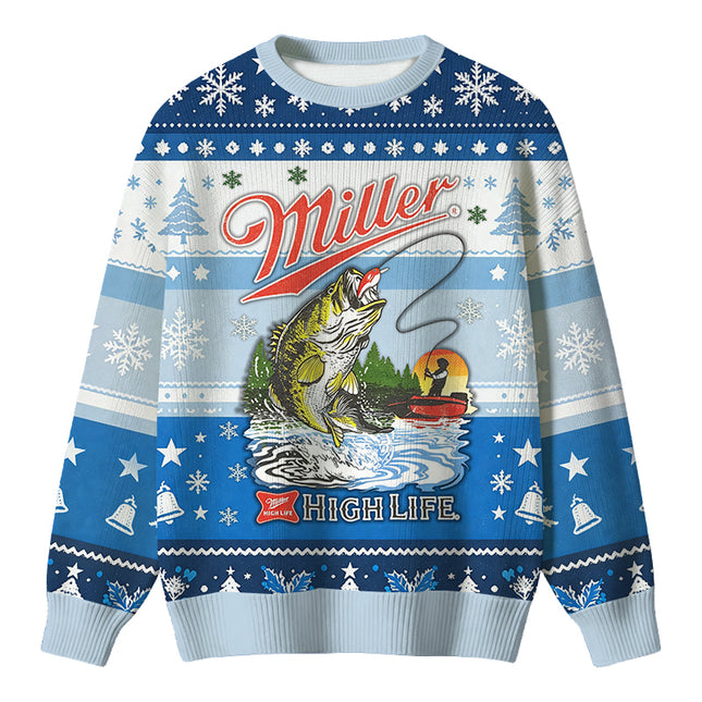 Uglysweatershops High Life Bass Fishing Christmas Ugly Sweater