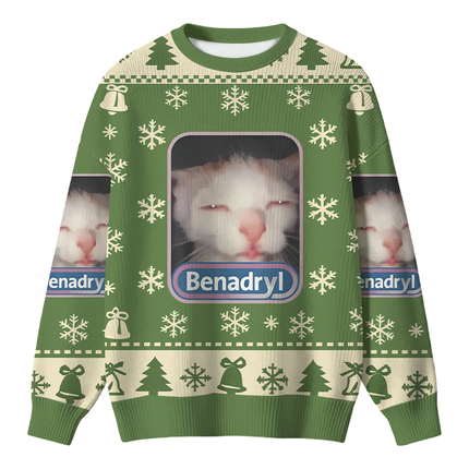 Uglysweatershops Green Psychedelic Cat Christmas Ugly Sweater