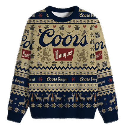Uglysweatershops Beer Snowing Fuzzy Christmas Ugly Sweatshirt