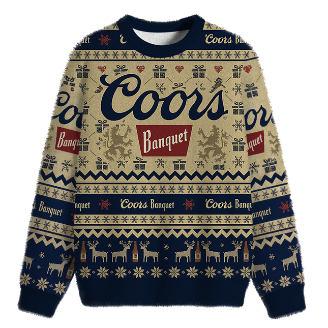 Uglysweatershops Beer Snowing Fuzzy Christmas Ugly Sweatshirt