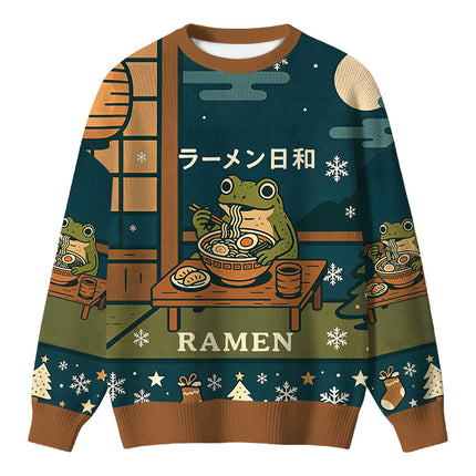 Uglysweatershops Japanese Frog Eating Ramen Christmas Ugly Sweater
