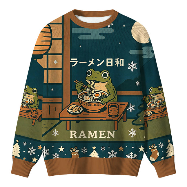 Uglysweatershops Japanese Frog Eating Ramen Christmas Ugly Sweater