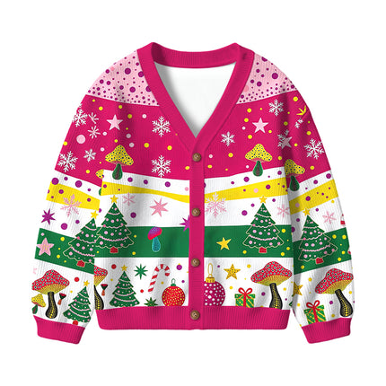 Uglysweatershops Art Mushroom Vintage Kids Ugly Cardigan Sweater