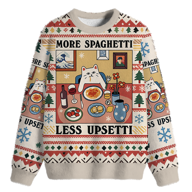 Uglysweatershops More Spaghetti Less Upsetti Fuzzy Christmas Ugly Sweatshirt